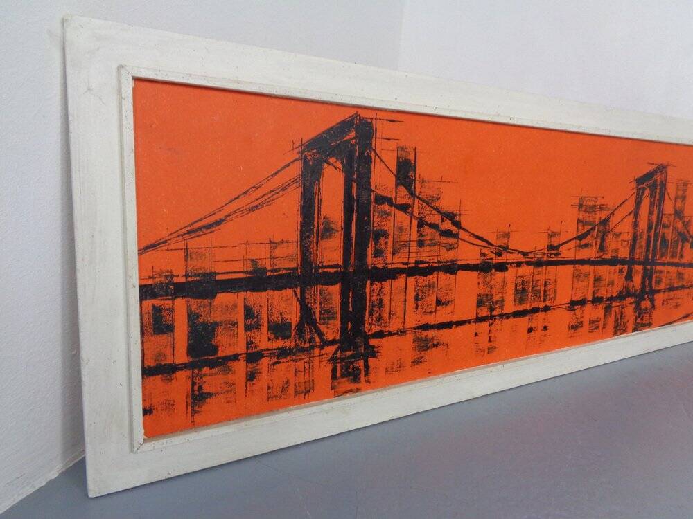 Brooklyn Bridge, New York, 1970s, Acrylic on Wood, Framed