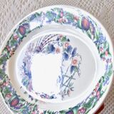 Large vintage Italian oval dish decorated with birds, flowers and fruits