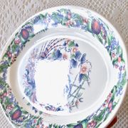 Large vintage Italian oval dish decorated with birds, flowers and fruits