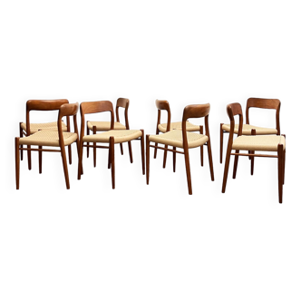8 Danish Mid-Century Teak Dining Chairs #75, Niels O. Møller for J. L. Moller