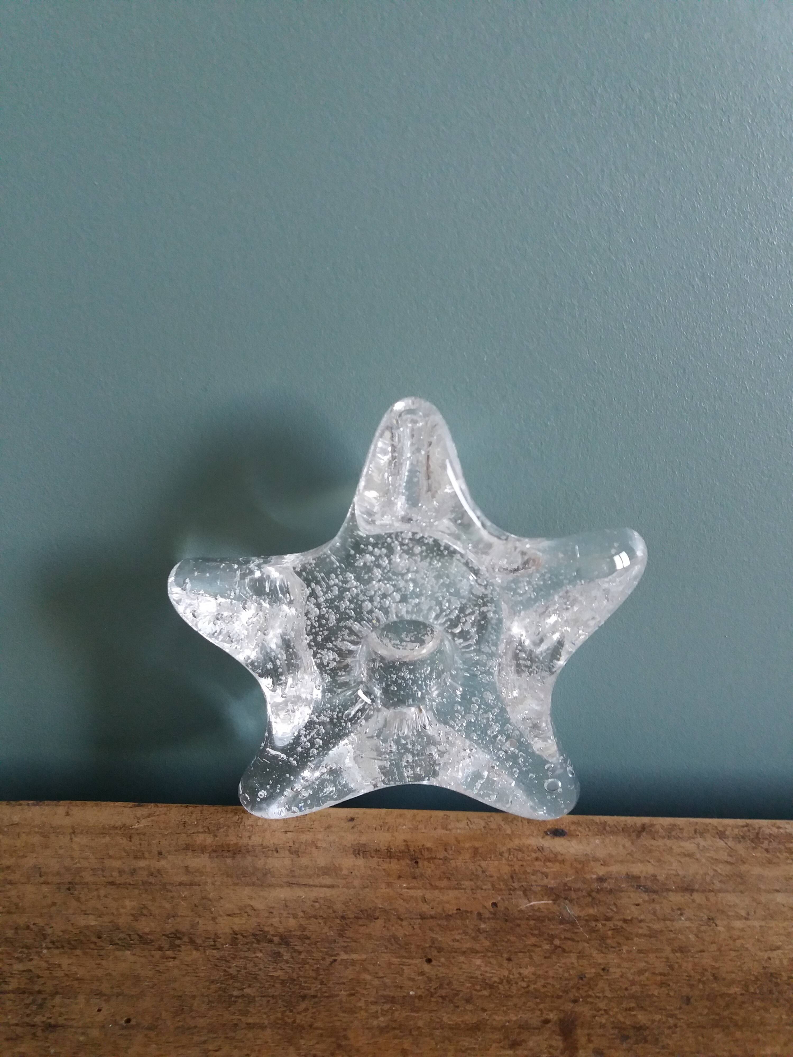 Star candle holder in glass or bubbled crystal, Biot style