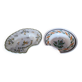 Two antique shaving dishes in decorated earthenware, hand-painted