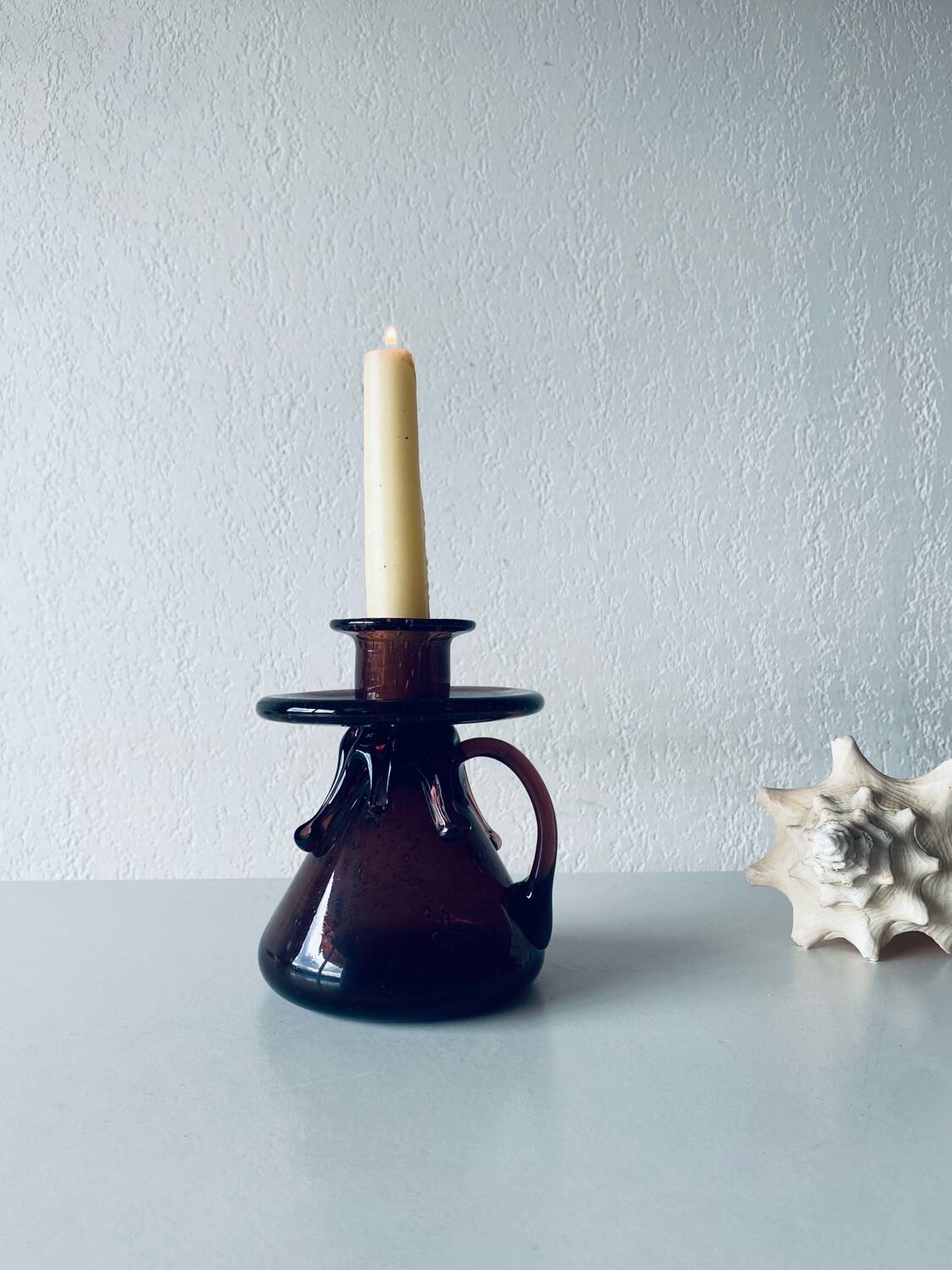 Bubble blown glass candle holder