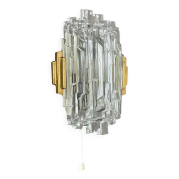Belle applique murale en verre glacé cubique par Hillebrand Lights, Allemagne, années 1970.