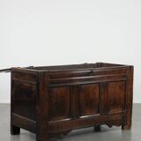 Large antique panelled English oak chest from the 18th century