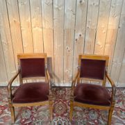 Paire de fauteuils style Empire – Accoudoirs dauphins – Hêtre et velours
