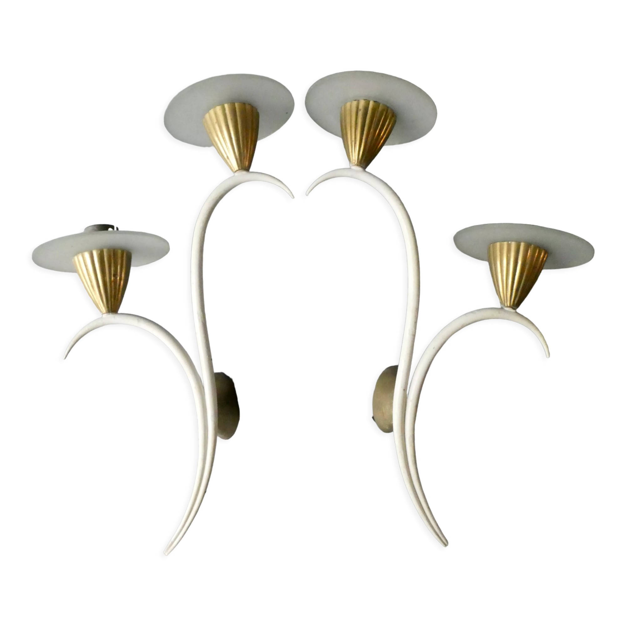 Pair of metal and glass sconces, 50s