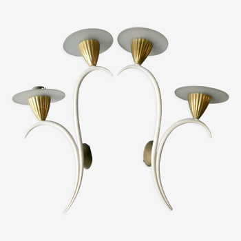 Pair of metal and glass sconces, 50s