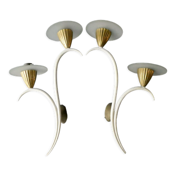 Pair of metal and glass wall lights, 1950s
