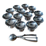 13 stainless steel ice cream cups + serving trolley