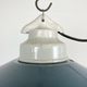 Industrial porcelain blue enamel pendant light with ribbed clear glass, 1970s