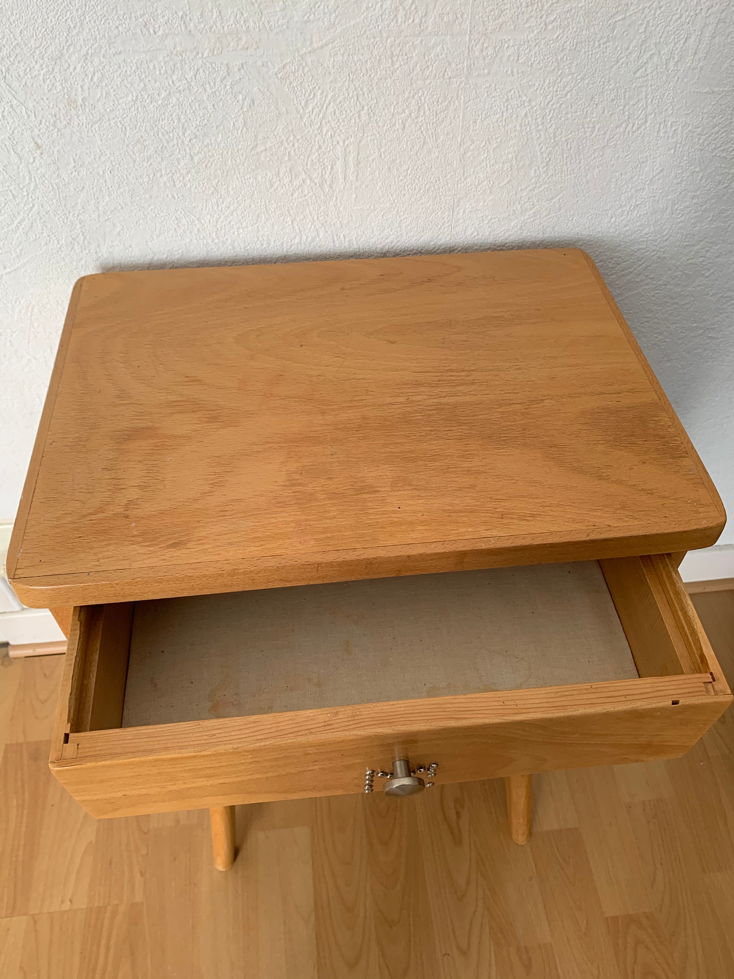 Vintage light wood bedside table