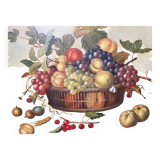 Still life painting of grapes and apples.
