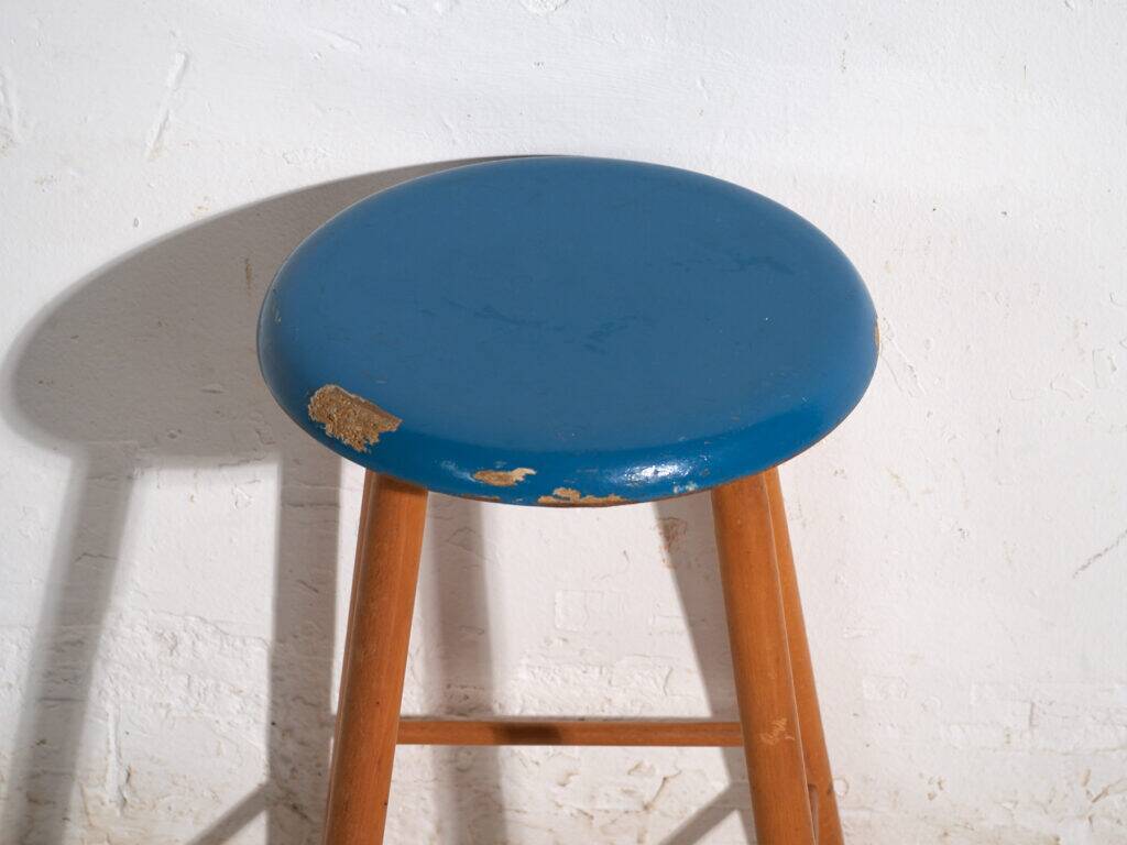 Antique wooden stool with a round seat – Central Europe, around 1950