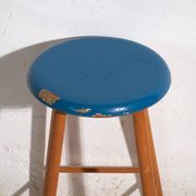 Antique wooden stool with a round seat – Central Europe, around 1950