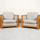 Set of 2 bamboo and rattan fauteuils with graphic fabric