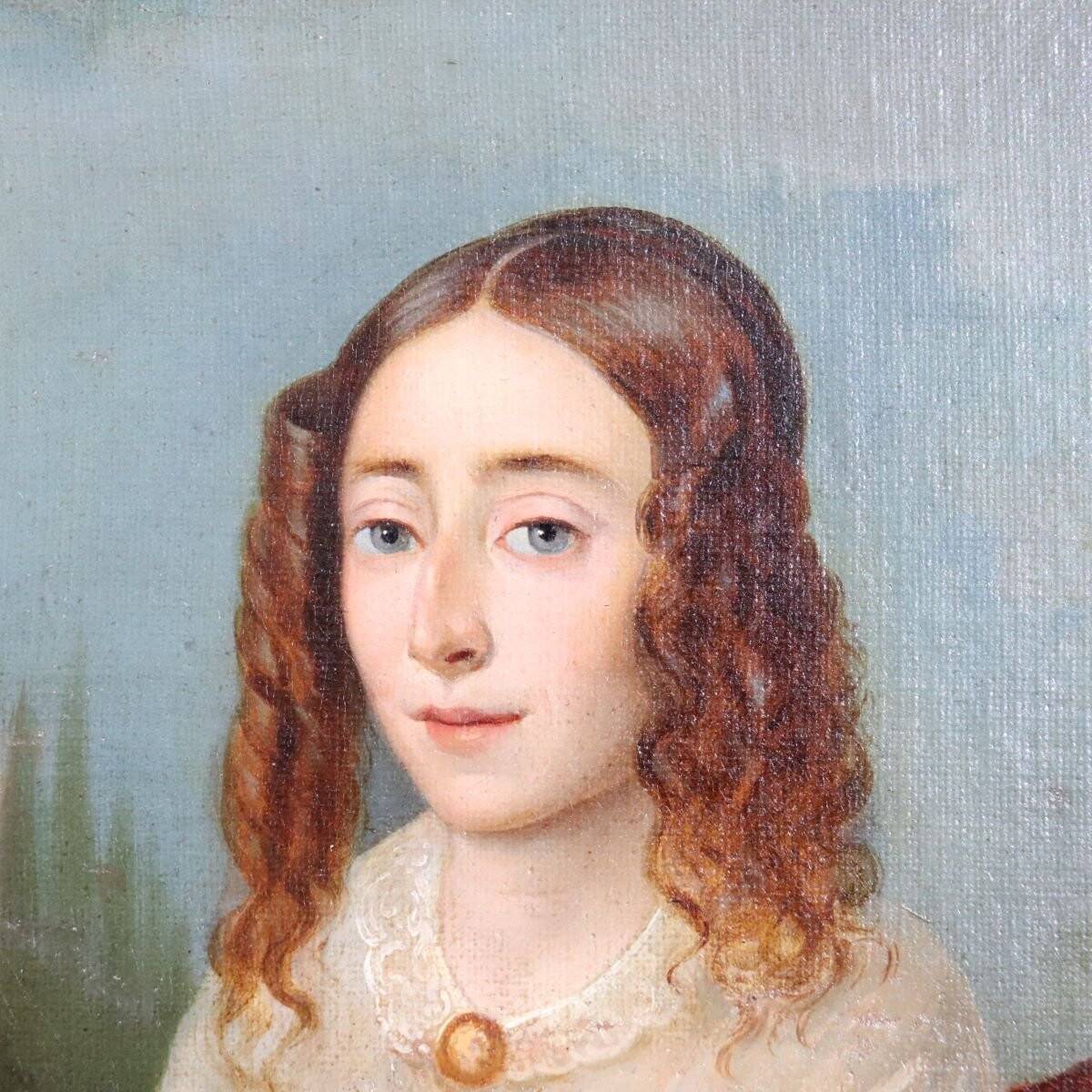 Portrait Of A Young Woman With A Book, Oil On Canvas, Italy, 19th Century