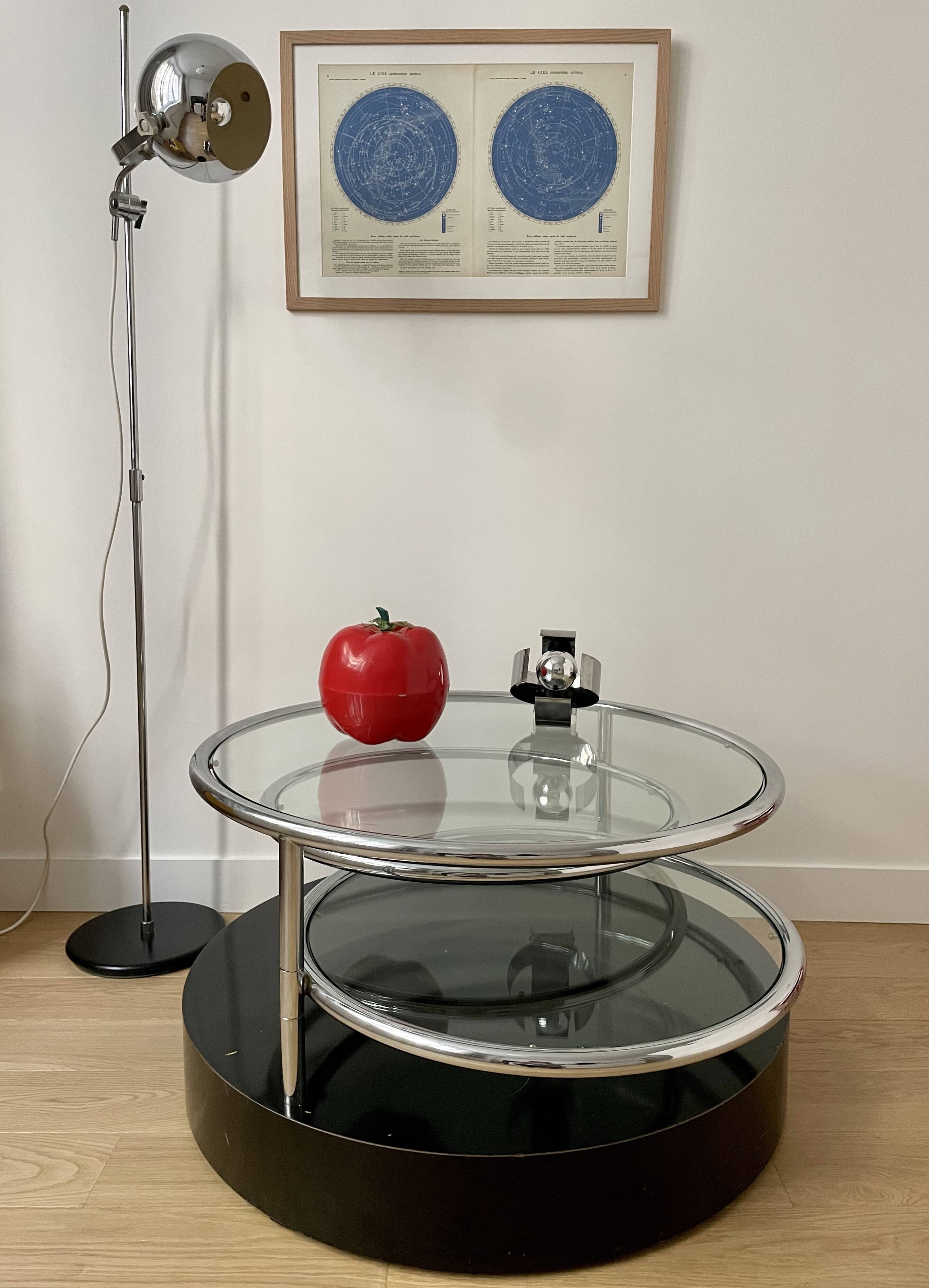 Vintage circular coffee table with triple top - 1980s