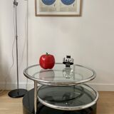Vintage circular coffee table with triple top - 1980s