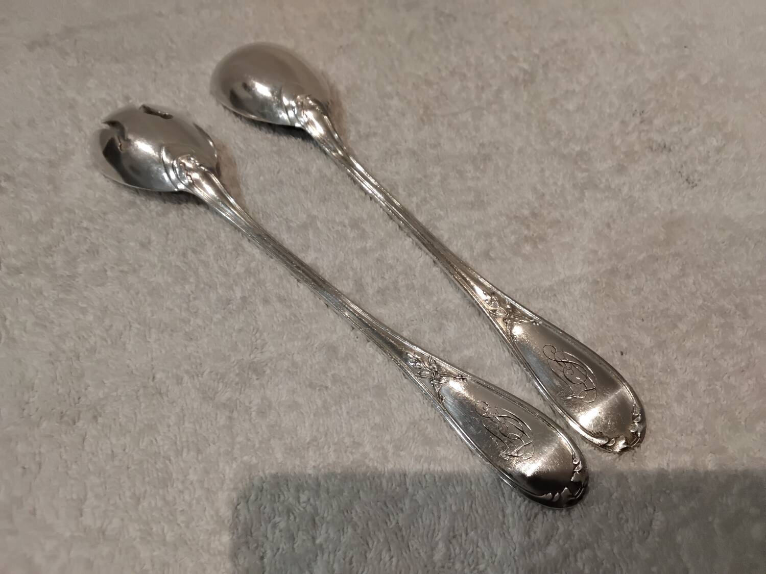2-piece silver-plated salad serving set, Ercuis Lauriers goldsmith