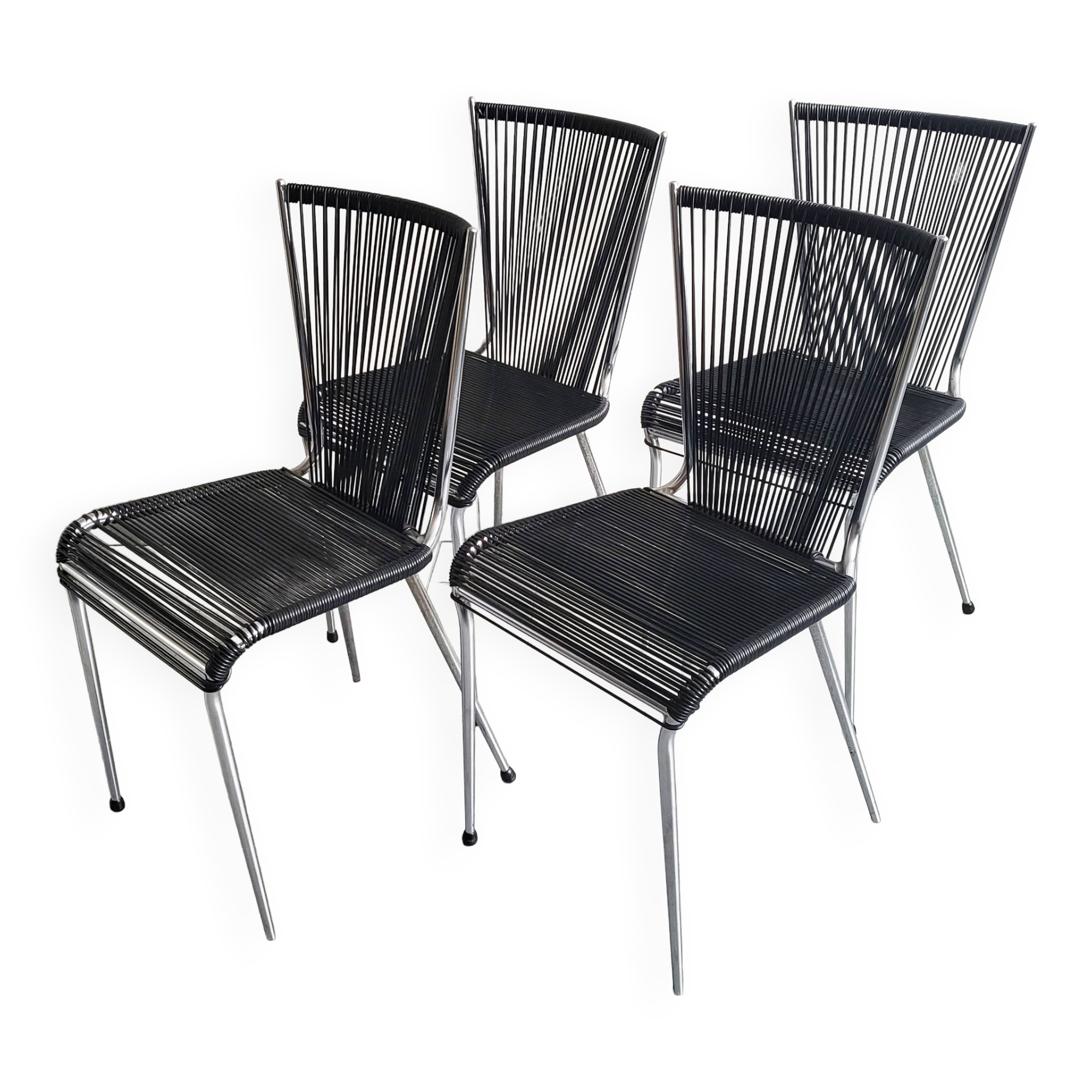 Set of 4 vintage scoubidou chairs 1960