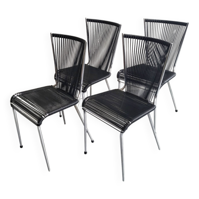 Suite de 4 chaises vintage scoubidou 1960