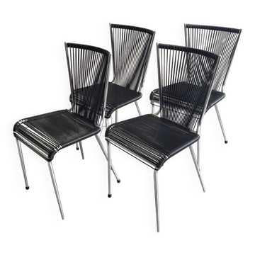 Suite de 4 chaises vintage scoubidou 1960