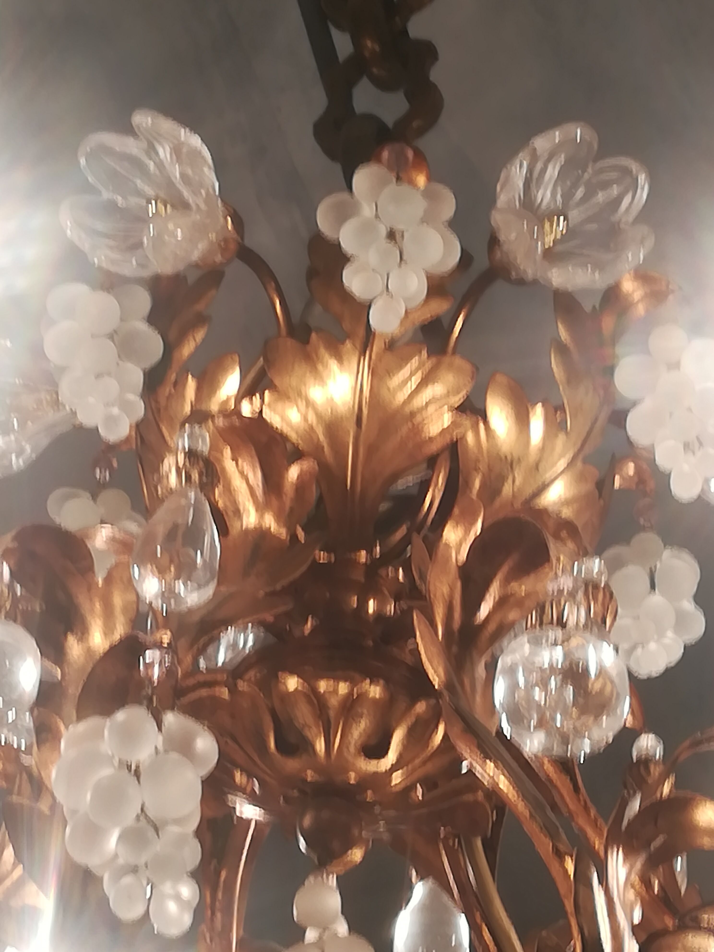 Murano fruit chandelier in crystal and gold metal