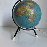 Vintage 1972 globe, terrestrial world map, glass, tripod - 22 cm