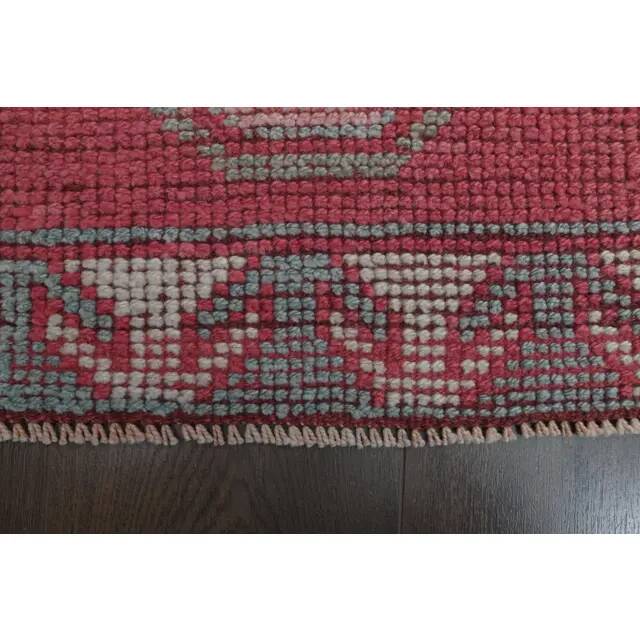 1970s Vintage Turkish Oushak Handmade Wool Cotton Pink Runner Rug 96x303