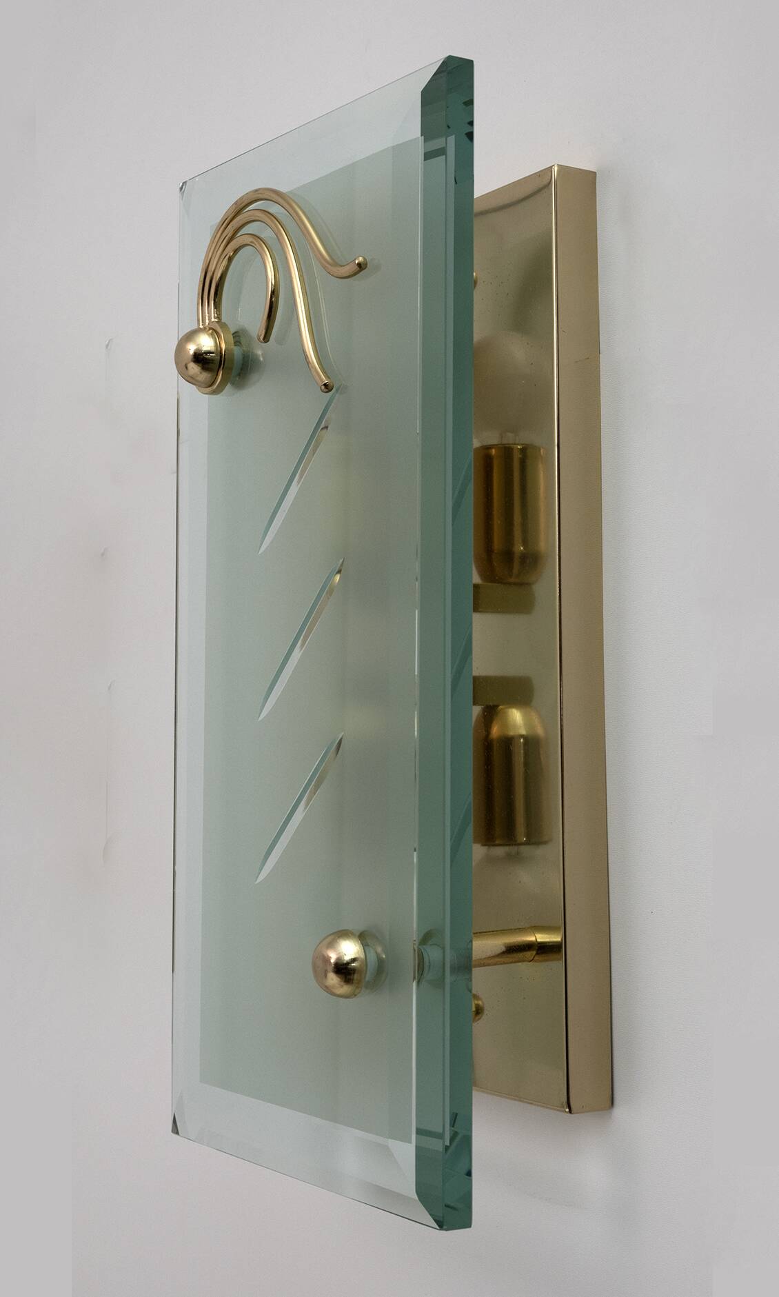 Pair of Mid-Century Modern Italian Crystal and Brass Sconces, 1970s