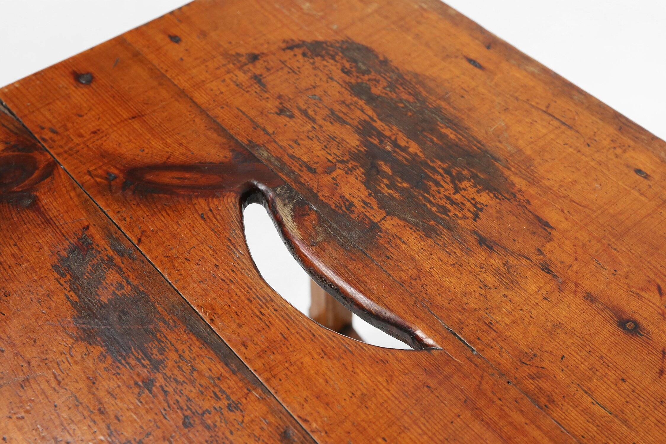 Industrial Square Wooden Stool with Handle, Belgium, 1920s