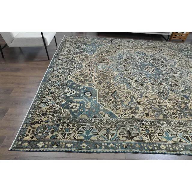 1970s Vintage Persian Handmade Wool Cotton Light Brown Area Rug 308x370