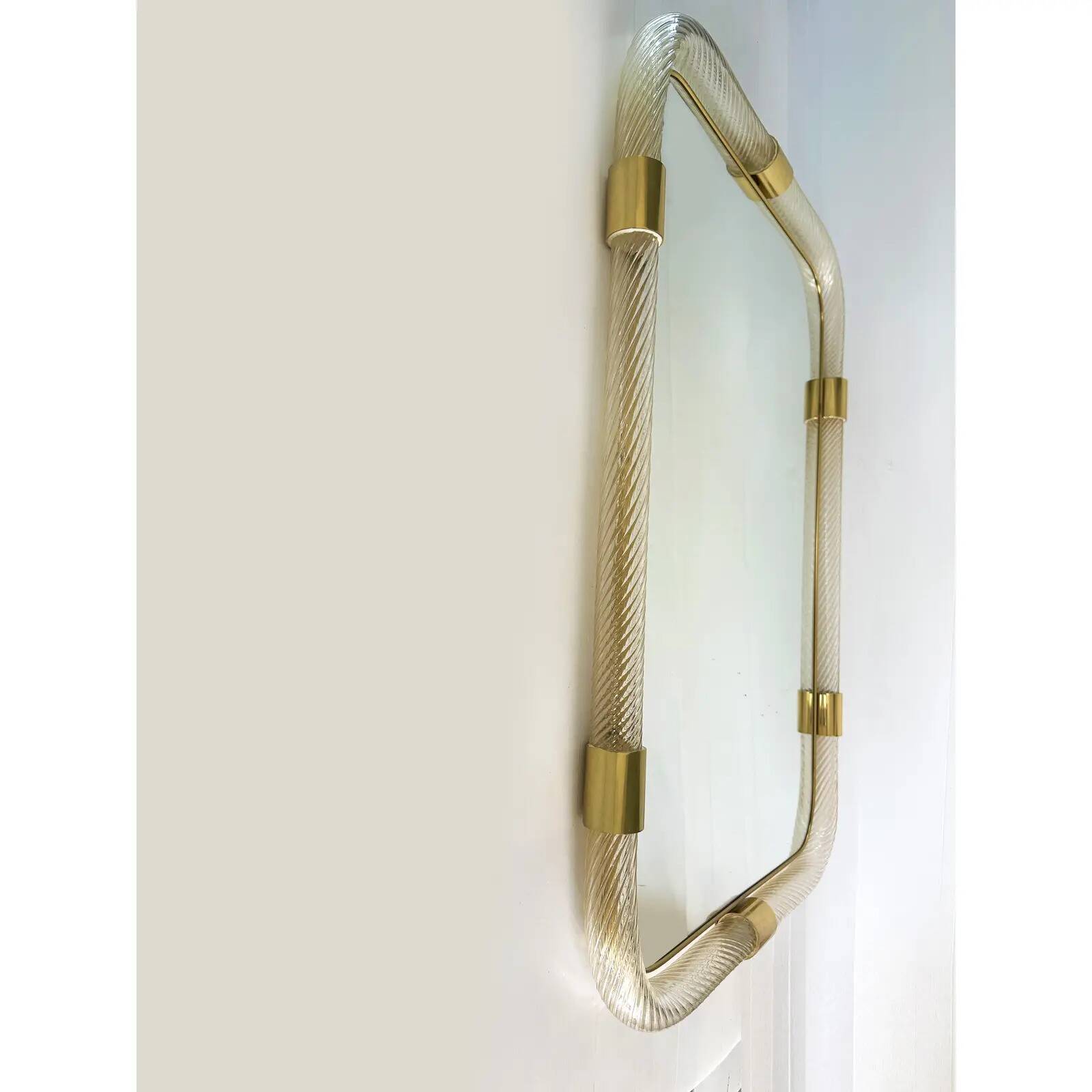 Scenographic Italian “Torciglione-Torchon” Murano Glass Wall Mirror