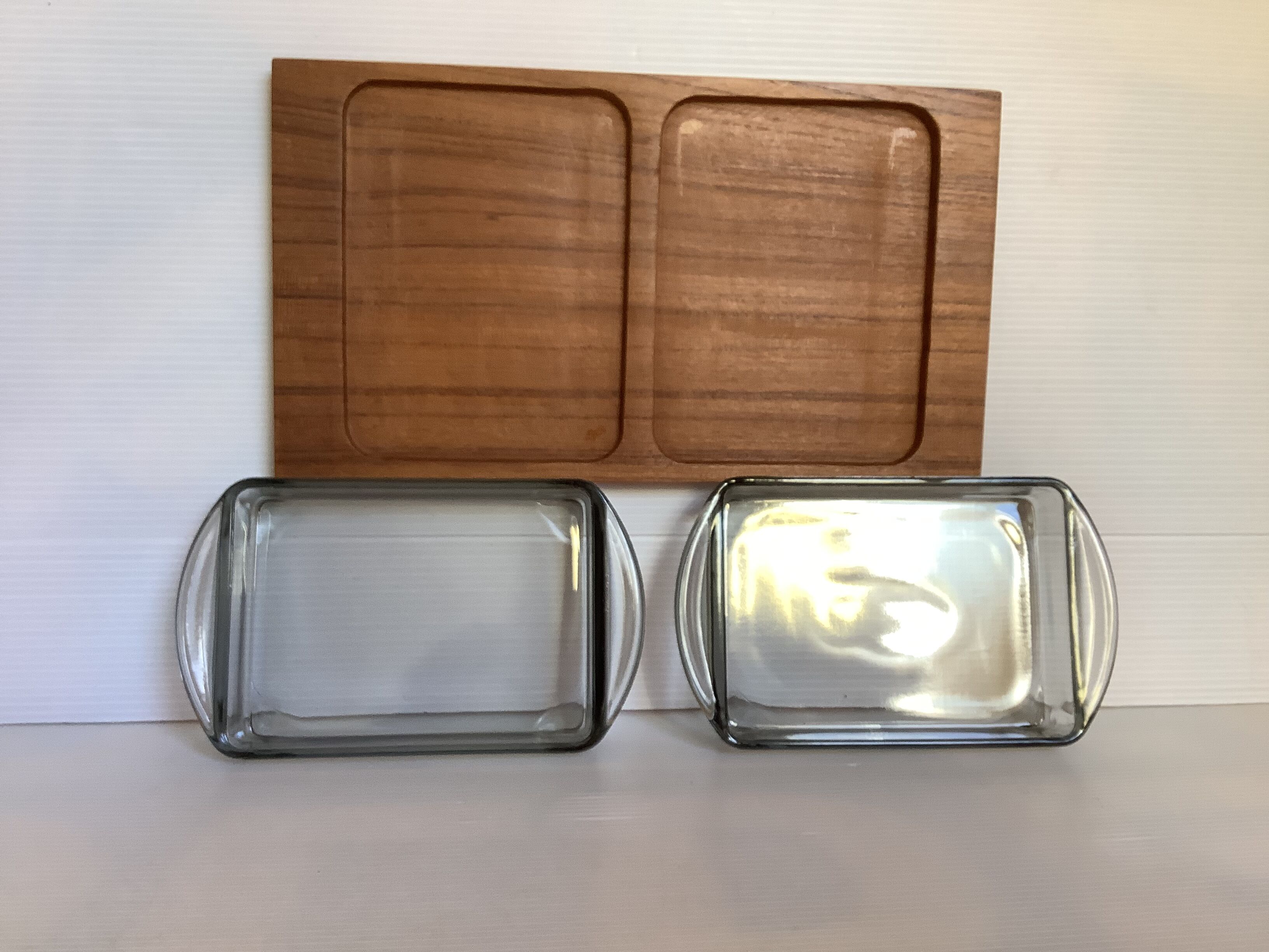 Teak servant denmark smoked glass