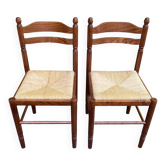 2 chaises de cuisine carrées en bois massif paillées