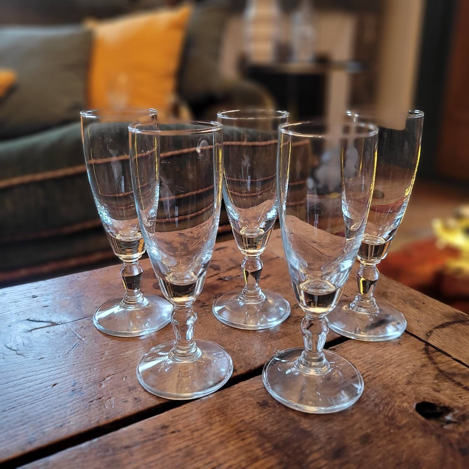 Cut glass champagne flutes. 1960s