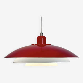 Large vintage Scandinavian pendant lamp in red and white, 1980s