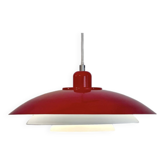 Large vintage Scandinavian pendant lamp in red and white, 1980s