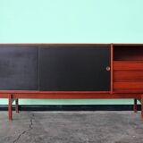 Enfilade or Mid-Century sideboard with sliding doors in black laminate by Saporiti Italia, Italy.