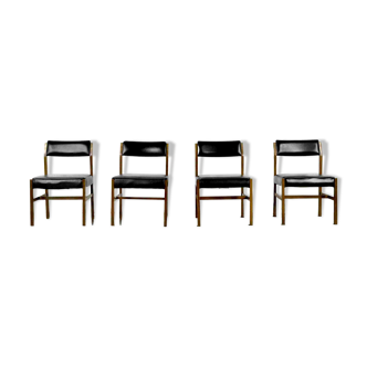Set Of 4 Midcentury Solid Teak Danish Style Chairs. Vintage Modern / Retro.