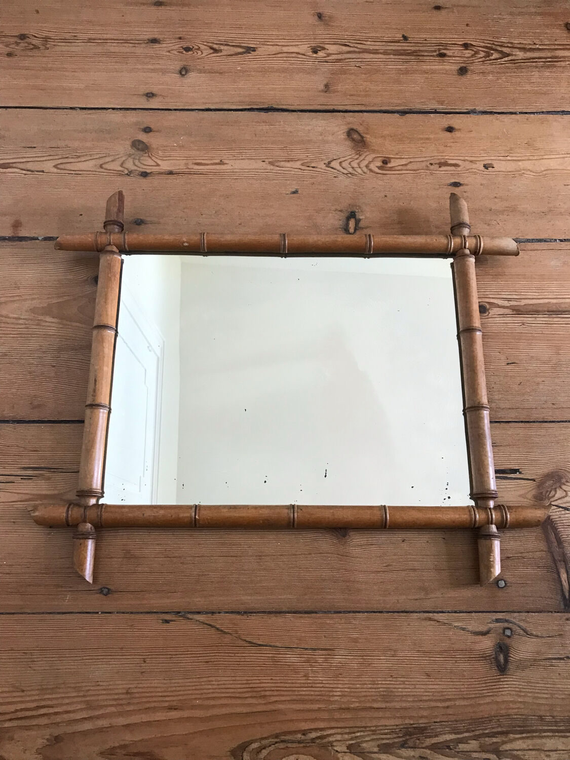 Mirror turned wood vintage bamboo