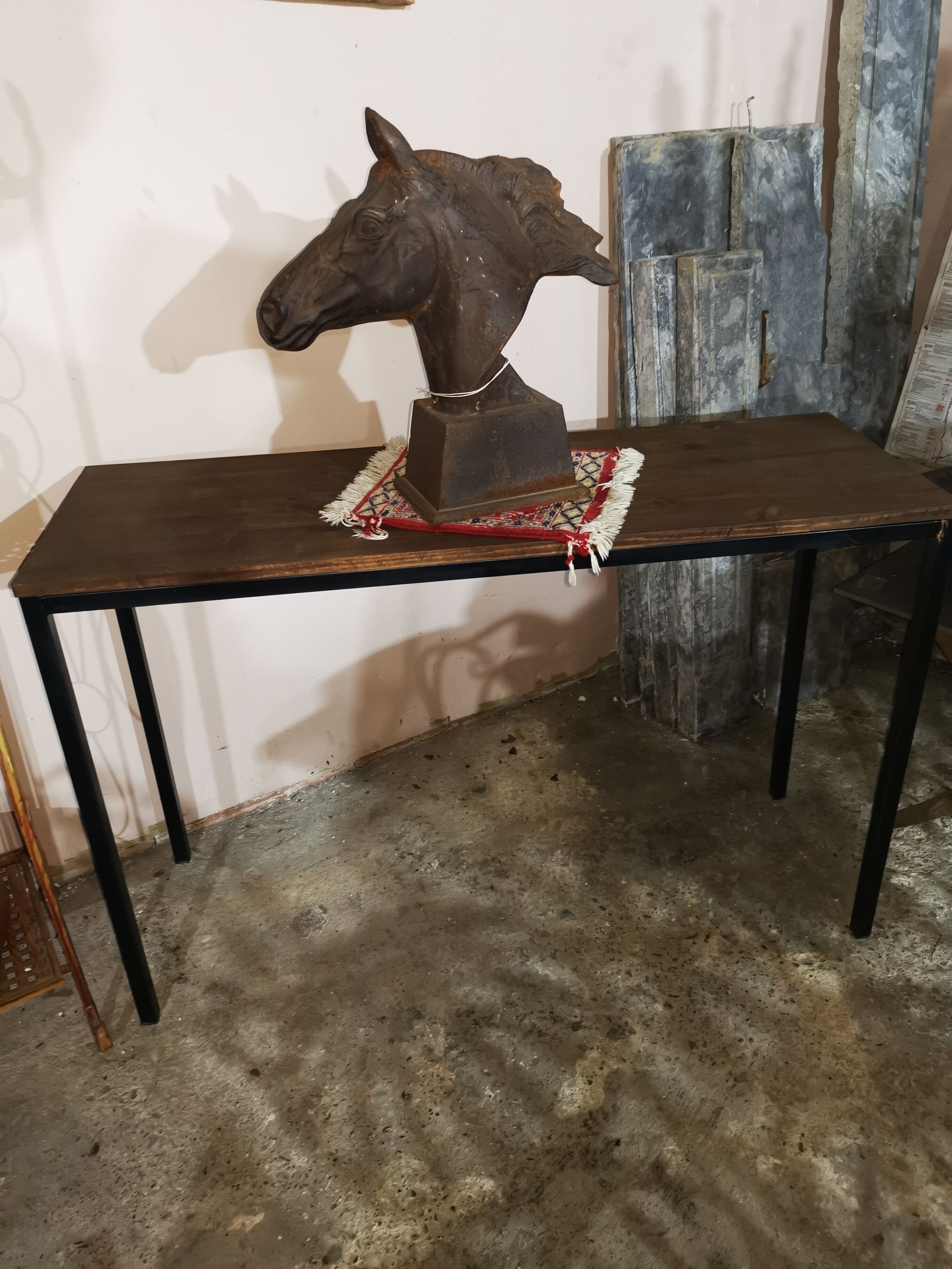 Vintage wood and iron console