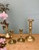 Set of 3 antique brass candle holders/candelabra.
