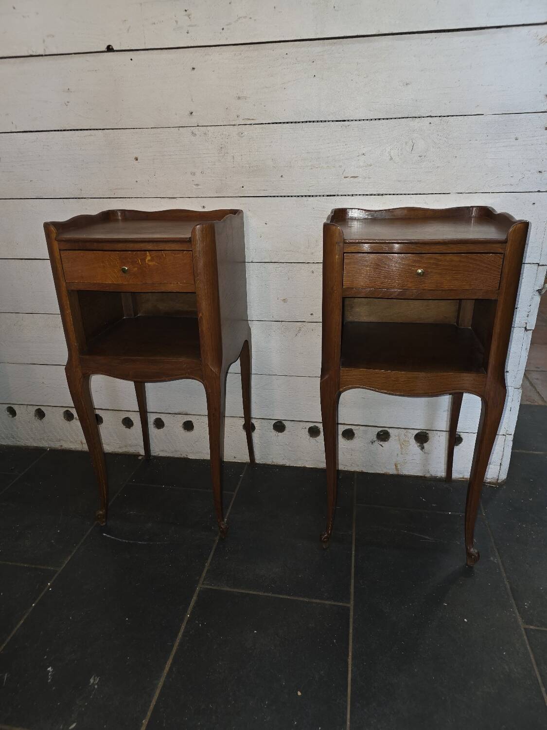 Pair of Louis XV style oak bedside tables