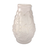 Art Deco vase in pink pressed glass with bird decoration