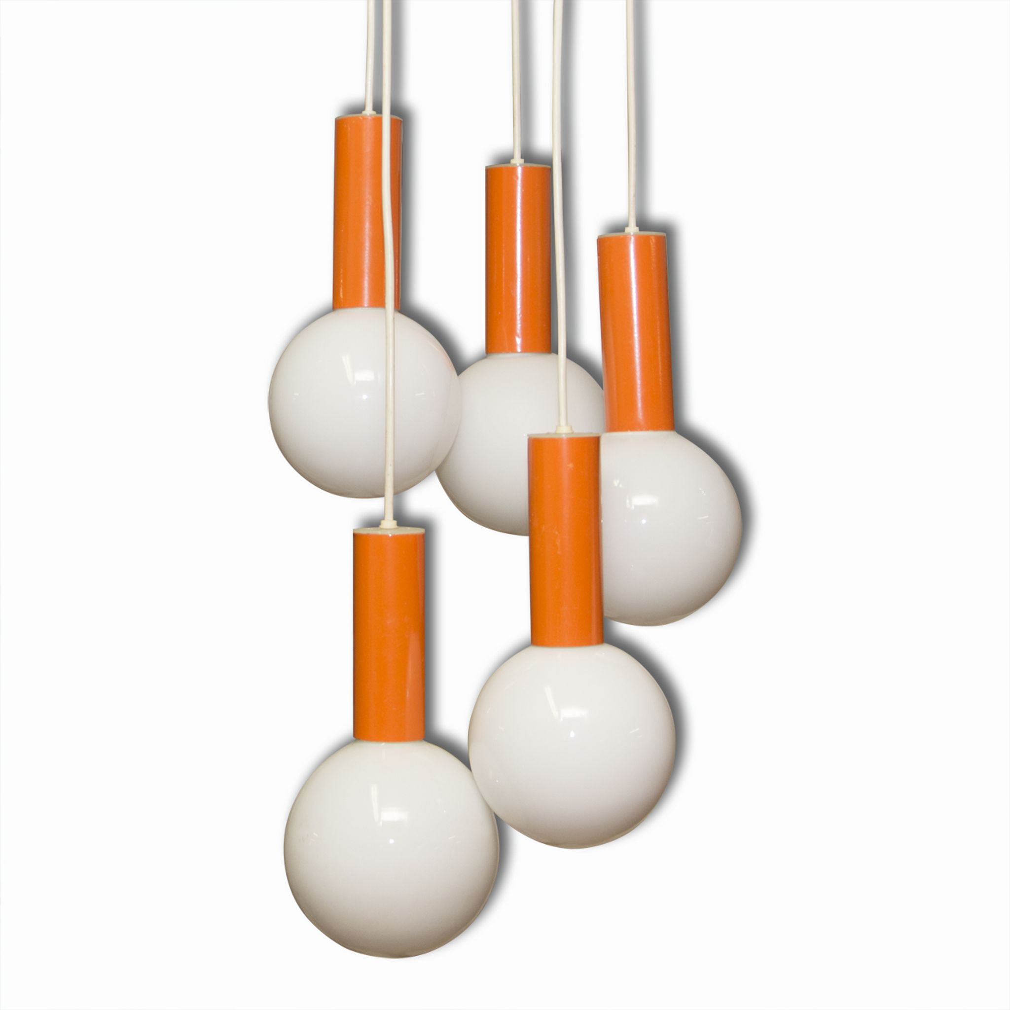 Suspension vintage with five blind Milky glass 1960 / 70s Czechoslovakia