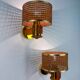 Pair of vintage rattan & wood wall sconces, Italy, 1970s