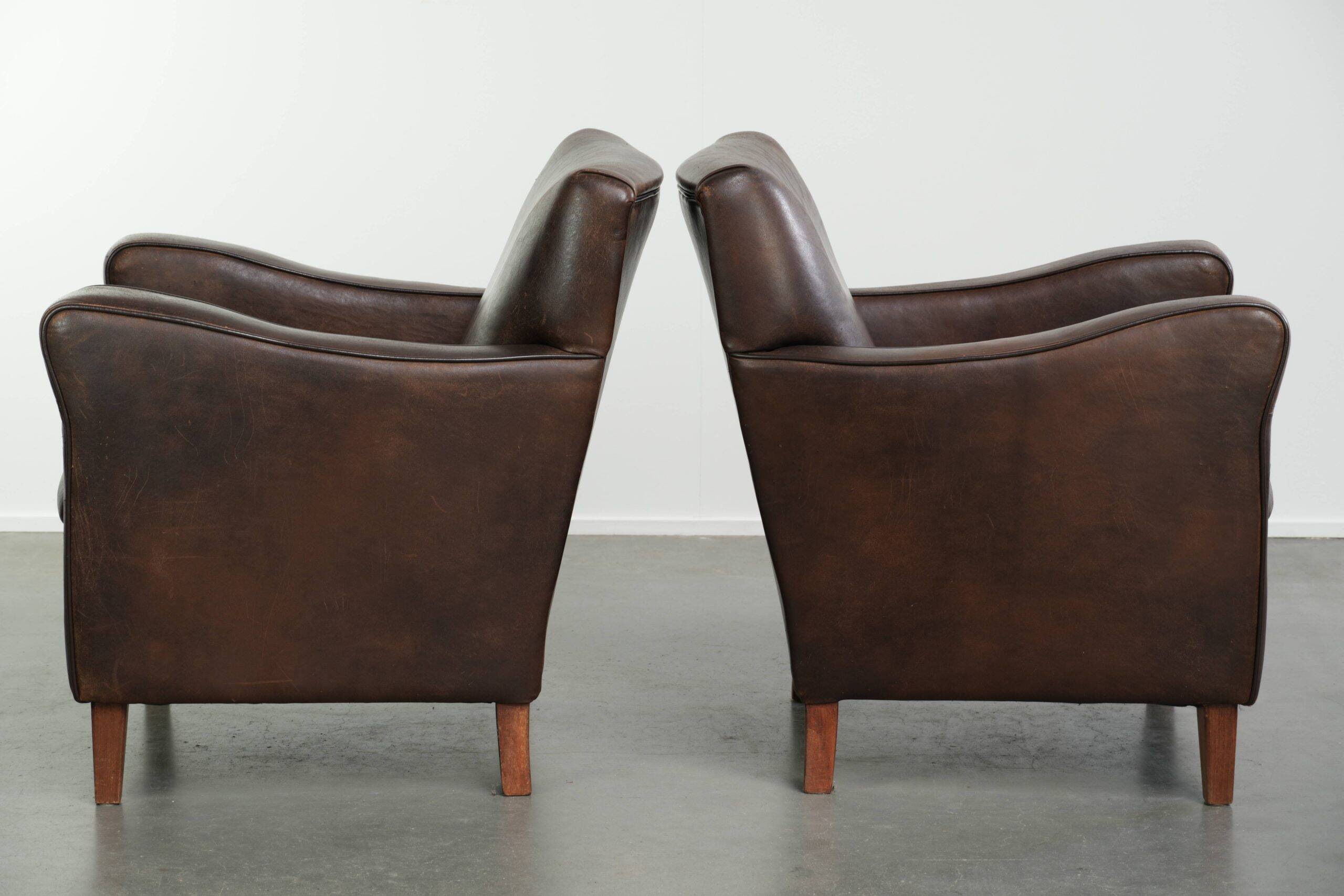 Sturdy set of vintage sheepskin armchairs with a nice English design