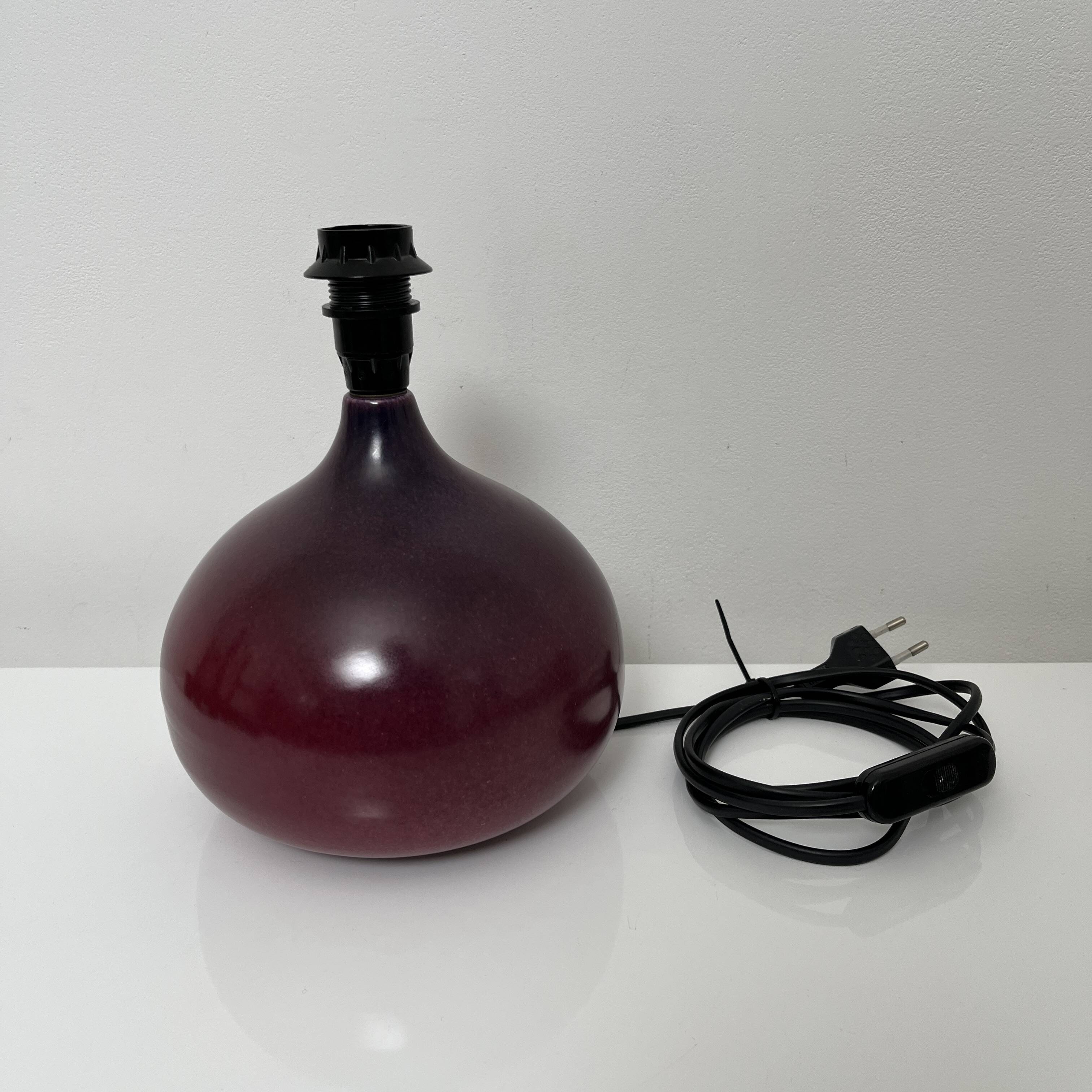 Purple ceramic lamp base in the shape of a fig from the Abbey of Bec